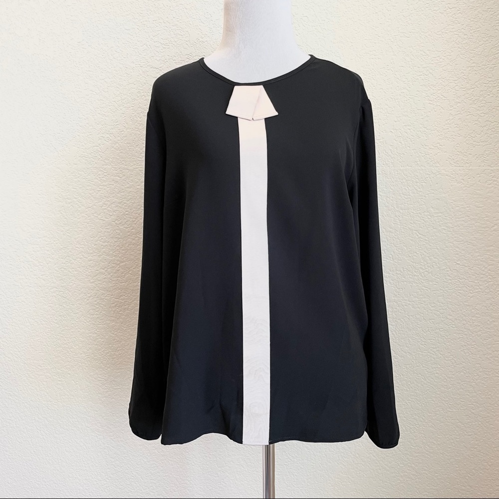 Longchamp Blouse Black Ribbon Stretchy Top Shirt